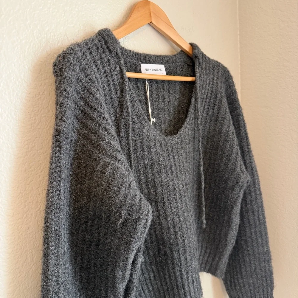 NWT, Self Contrast x Anthropologie Chunky Cozy Dark Gray Sweater, Size Large - Picture 3 of 7